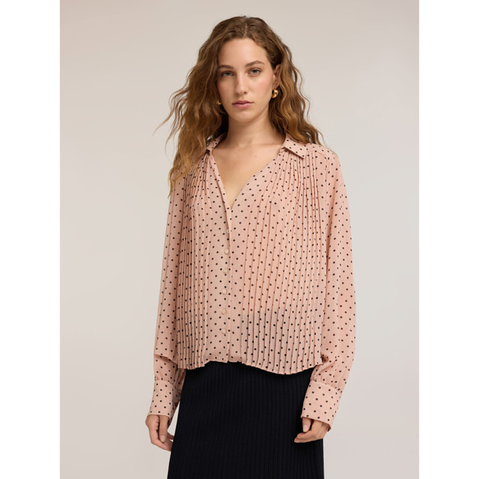 Motivi - Camisa de georgette de lunares con plisado - Rosa