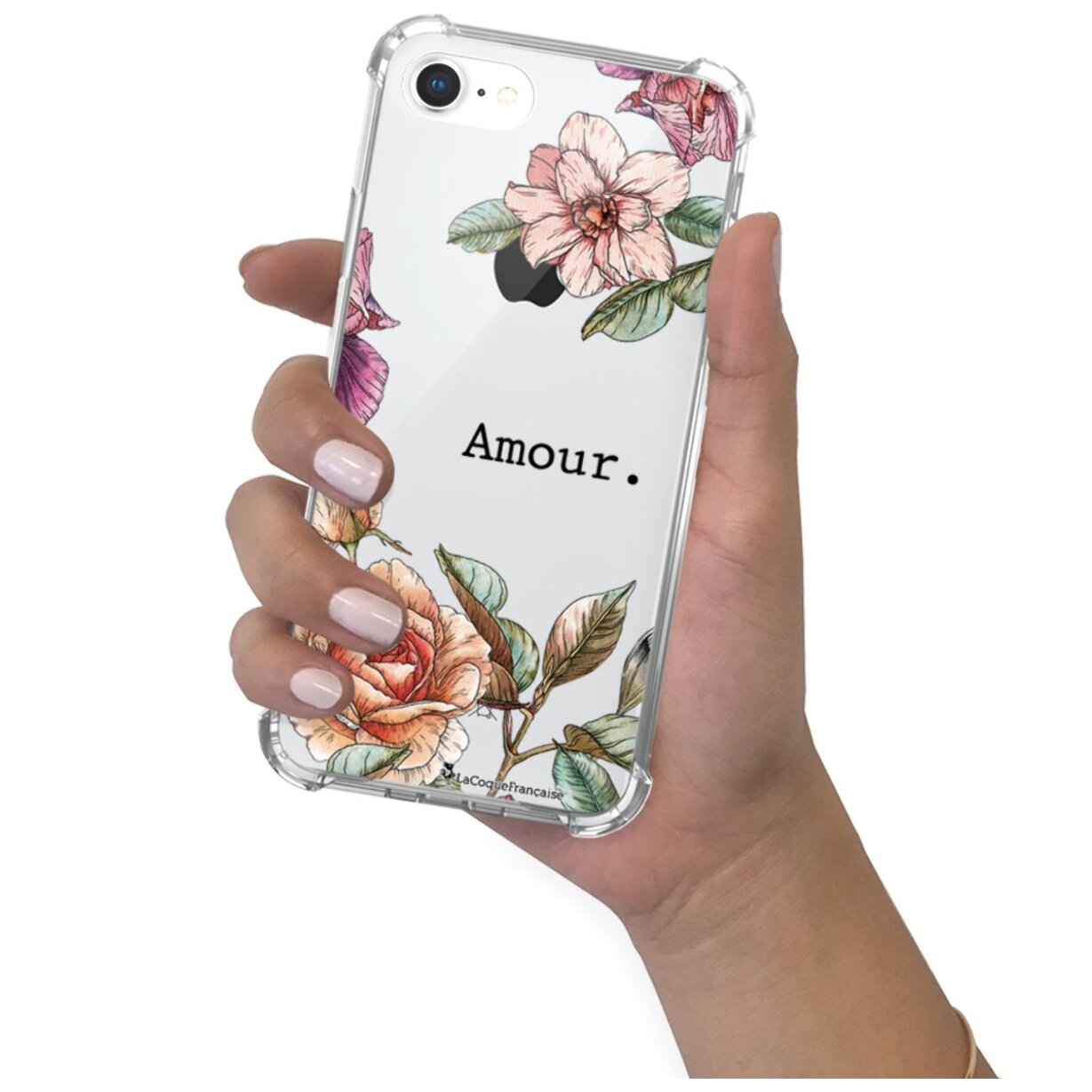 Coque iPhone 7/8/ iPhone SE 2020 anti-choc souple angles renforcés transparente Amour en fleurs La Coque Francaise