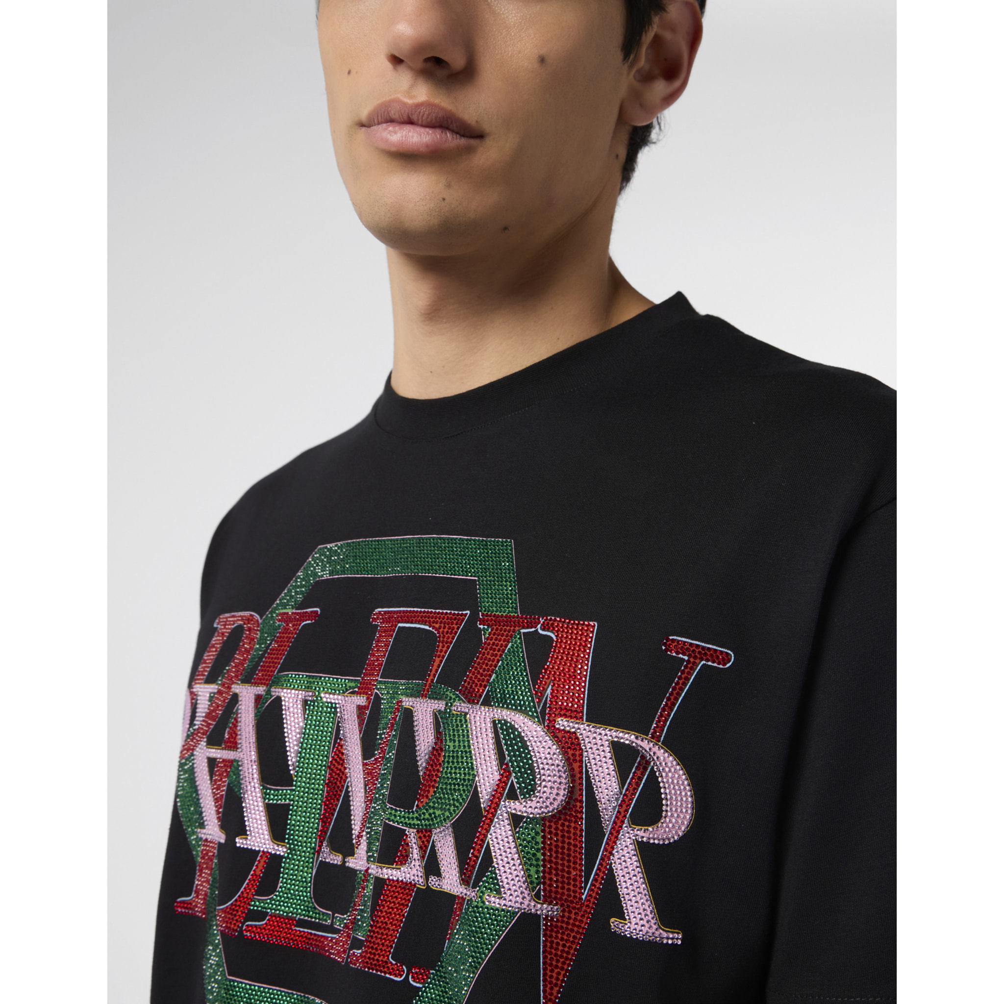 PHILIPP PLEIN Round Neck T-Shirt Logo Hexagon Stones