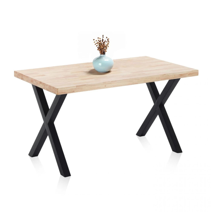 Mesa de comedor fija con patas metálicas en negro y roble salvaje 140x80cm X-Loft Roble salvaje - Negro