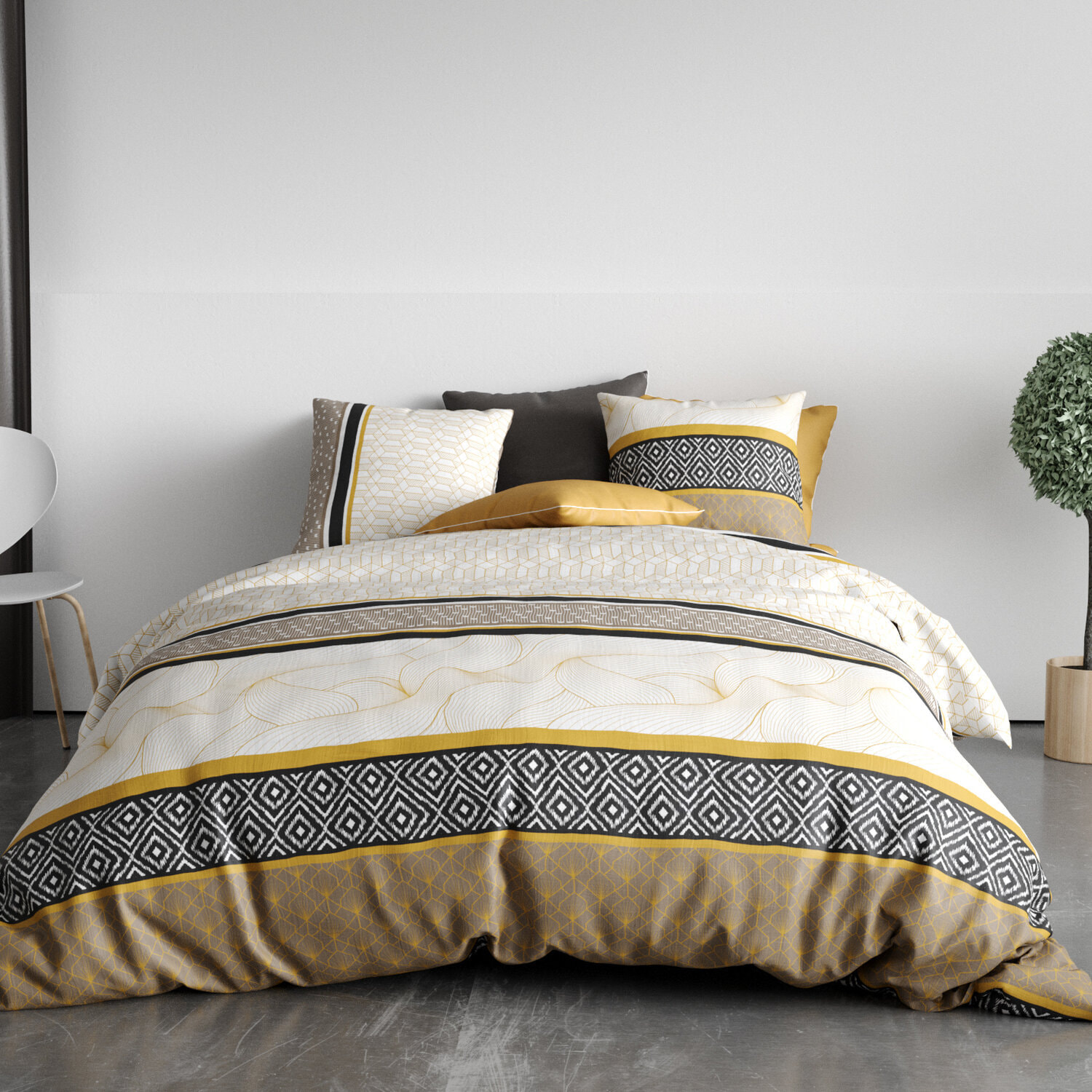 Parure housse de couette imprimé 100% coton - carioca - noir