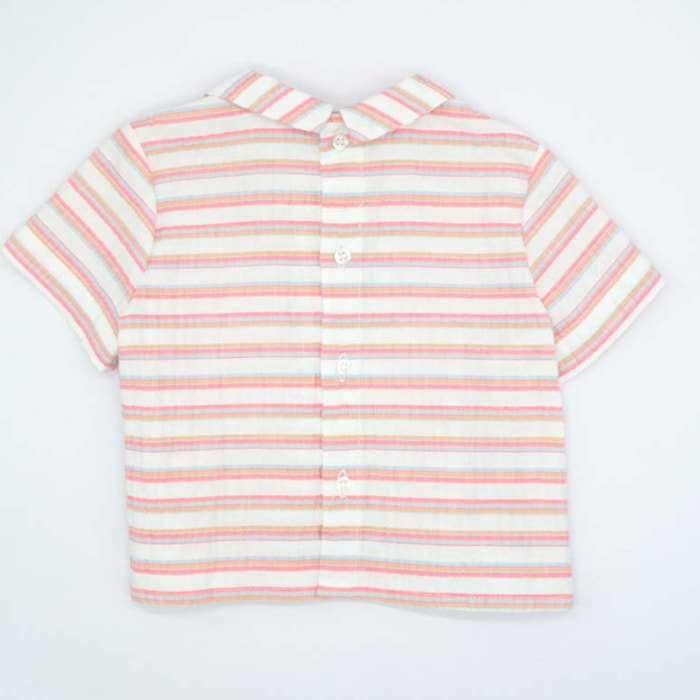CAMISA RAYAS MULTICOLOR CON CUELLO Y BOLSILLO