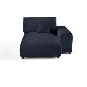 Garance - module d'assise méridienne droit - en velours côtelé - Bleu nuit