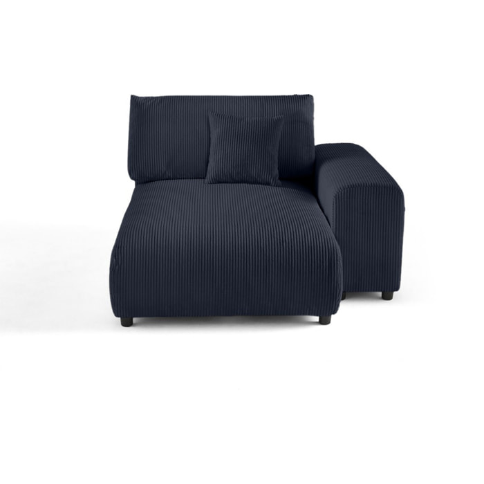 Garance - module d'assise méridienne droit - en velours côtelé - Bleu nuit