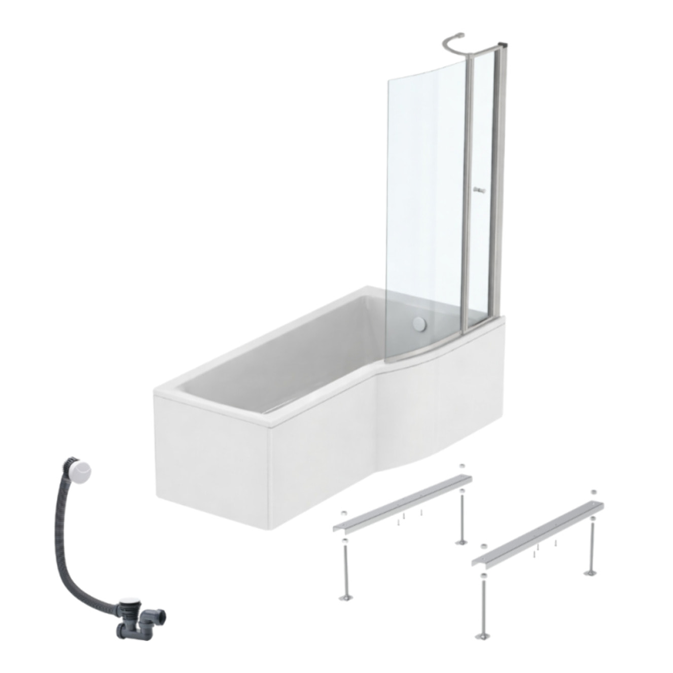 Pack baignoire bain douche 170 x 80 cm droite Connect Air + tablier + pare bain avec volet  + pieds + vidage Blanc