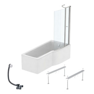 Pack baignoire bain douche 170 x 80 cm droite Connect Air + tablier + pare bain avec volet  + pieds + vidage Blanc