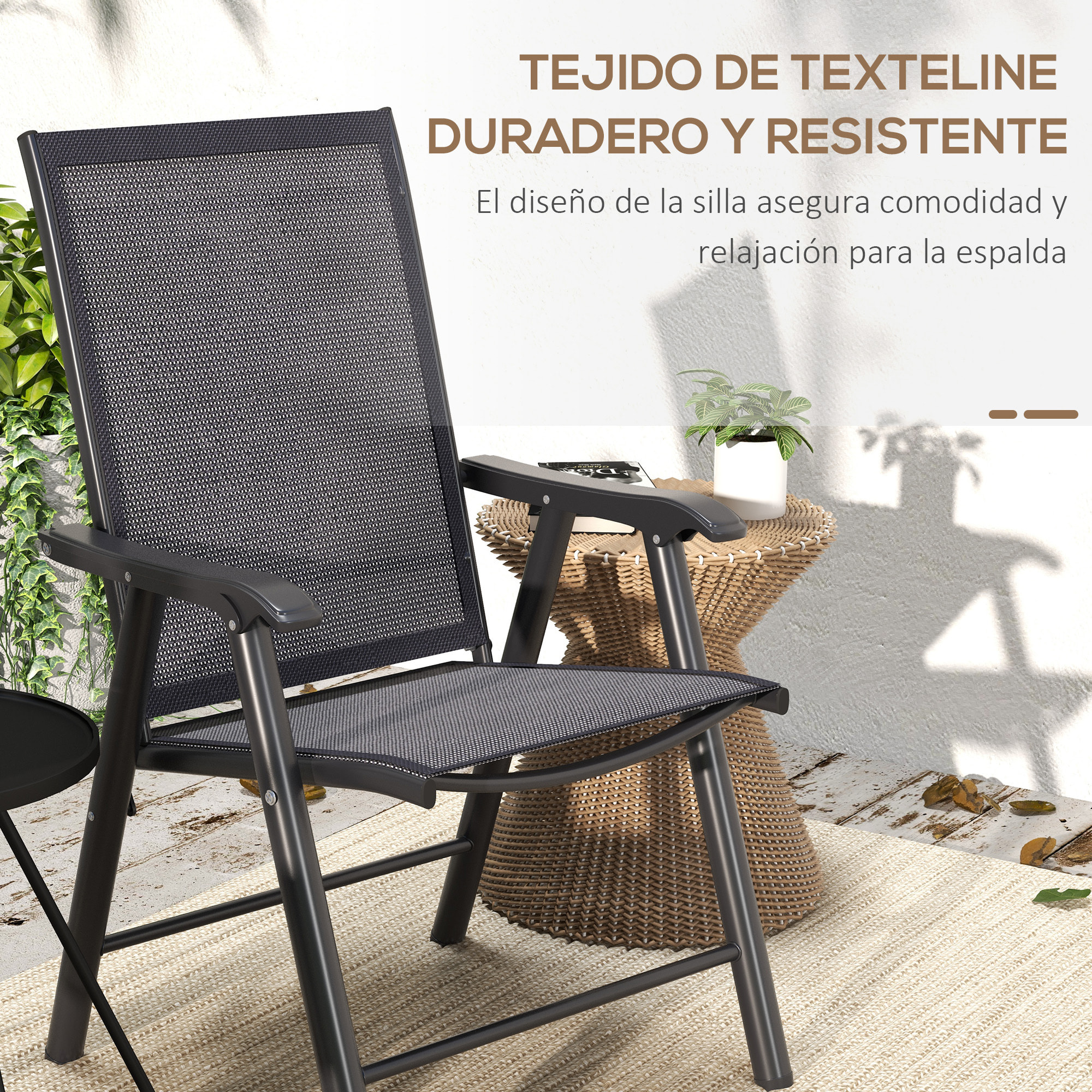 Juego de 2 Sillas de Camping Plegables Sillas Plegables de Jardín Exterior Acolchadas en Malla con Marco de Acero y Reposabrazos Carga 110 kg para Terraza Playa 58x64x94 cm Gris Oscuro