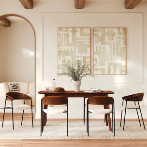 Lot de 2 chaises en velours blanc cassé et bois de noyer - Esmée