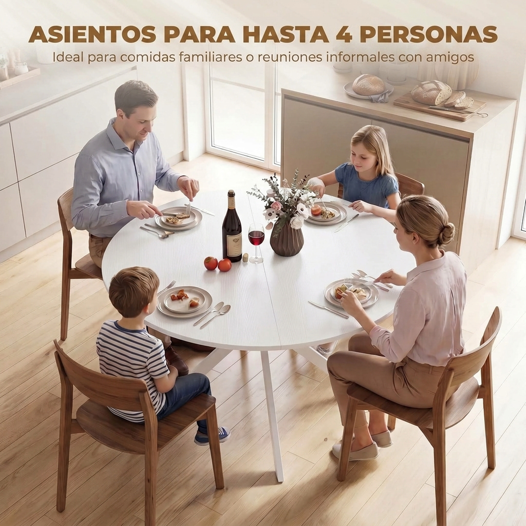 HOMCOM Mesa de Comedor Redonda para 4 Personas, Ø120x75 cm, Mesa de Cocina Industrial con Estructura de Acero, Blanco
