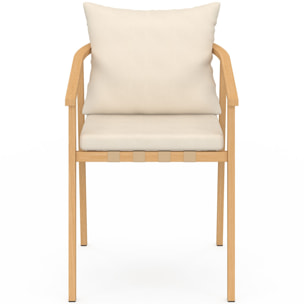 Chaises de jardin Paros métal effet bois et beige - lot de 4