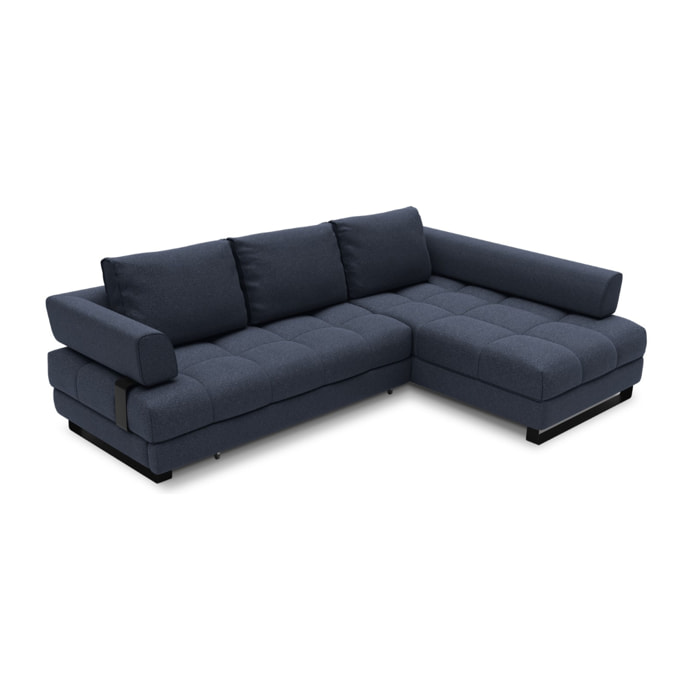 Canapé d'angle droit convertible avec coffre de rangement "Clinton" 5 places en tissu structurel bleu foncé