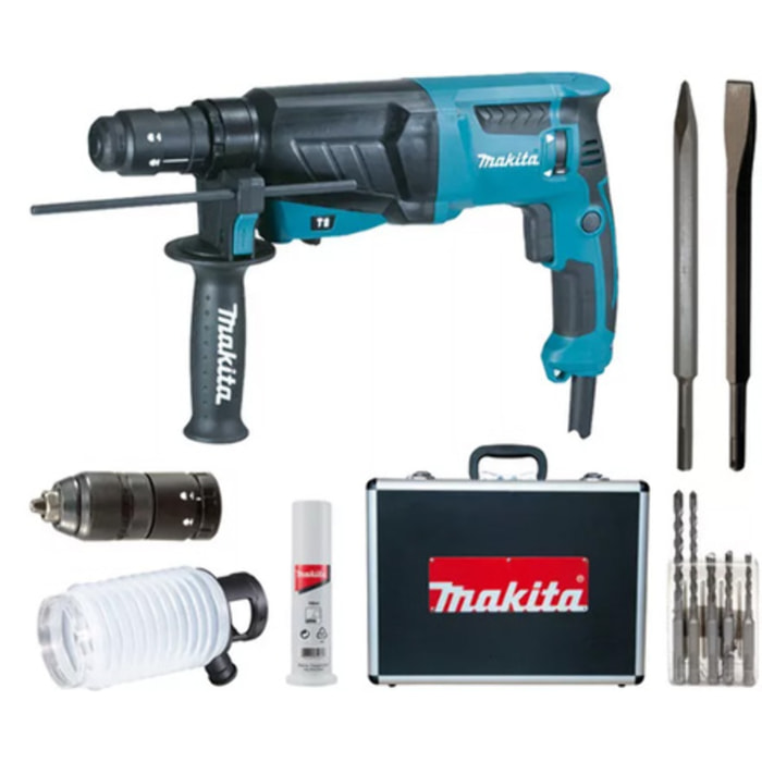 Perforateur burineur SDS Plus - 800W 26mm - MAKITA - avec coffret aluminium + Kit d'accessoires - HR2631FTX4