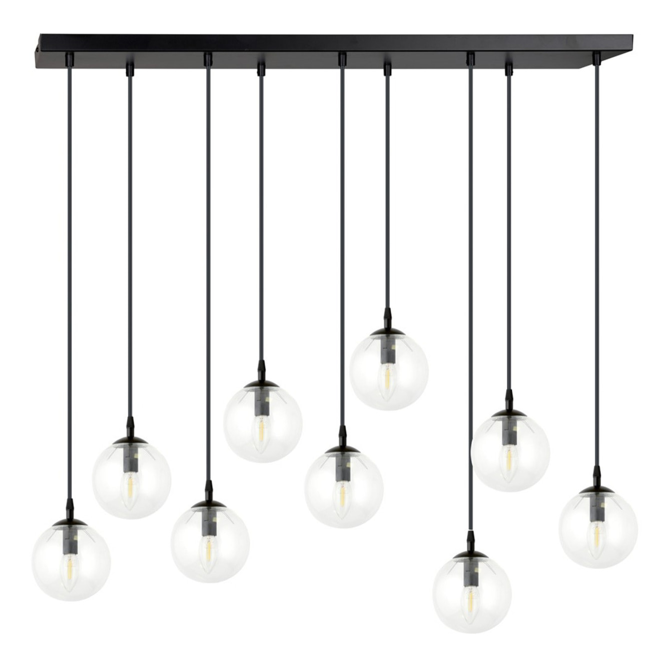Lampada a sospensione COSMO in acciaio nero e sfere in vetro