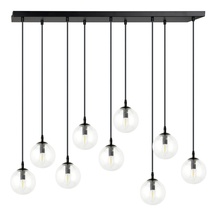 Lampada a sospensione COSMO in acciaio nero e sfere in vetro