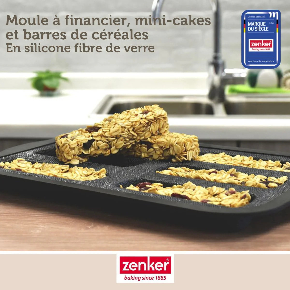 Lot comprenant 1 Moule à financier en silicone fibre de verre, 1 spatule Zenker et 2 bols à mixer en inox Fackelmann