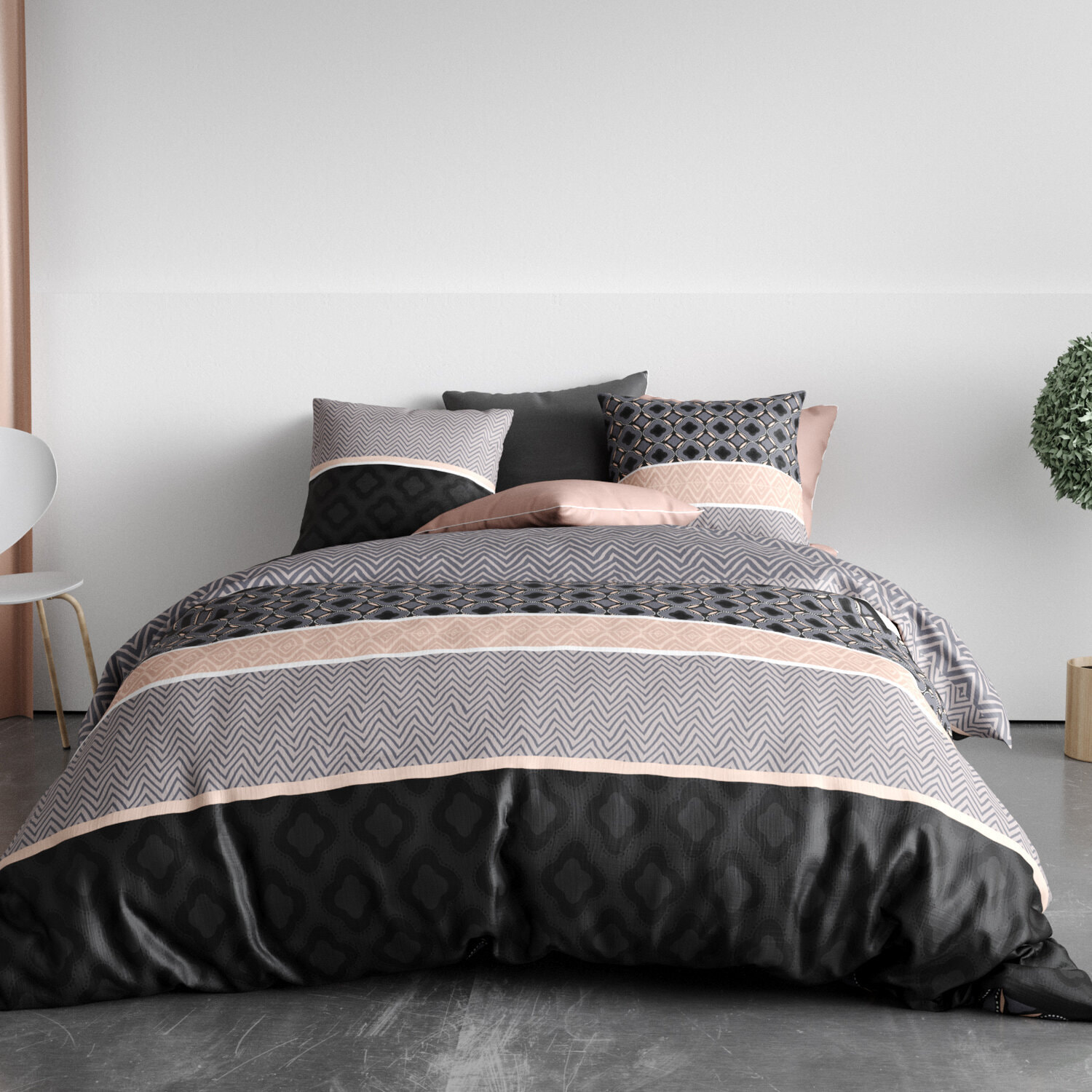 Parure housse de couette imprimé 100% coton rose - kea