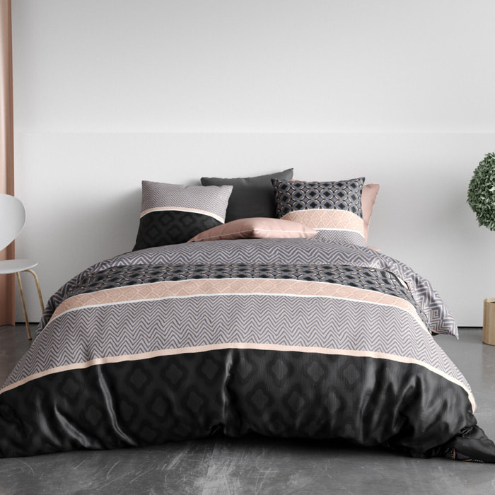Parure housse de couette imprimé 100% coton rose - kea