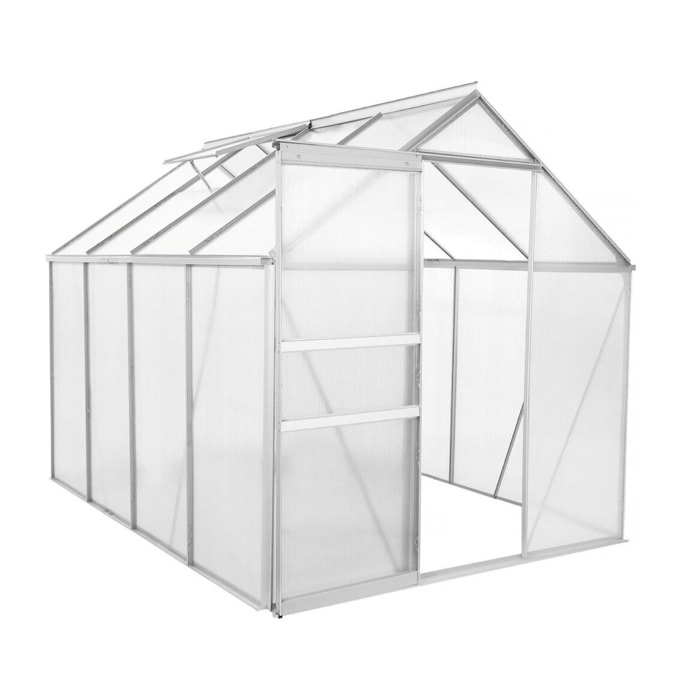 Serre jardin en polycarbonate 430 x 190 x 195 cm "Basilic" - 8,17 m² - Gris