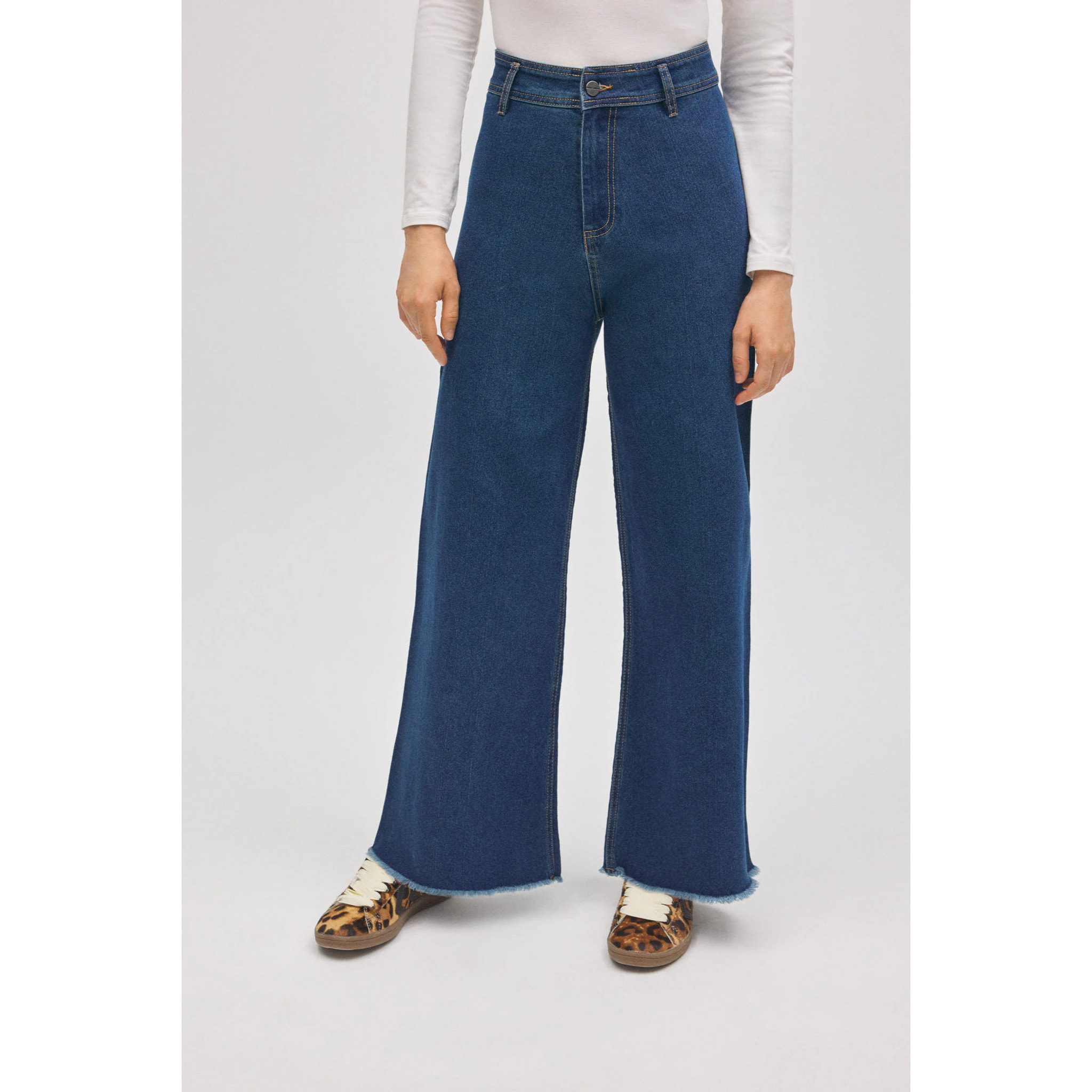 Jeans elasticizzati blu navy a gamba larga