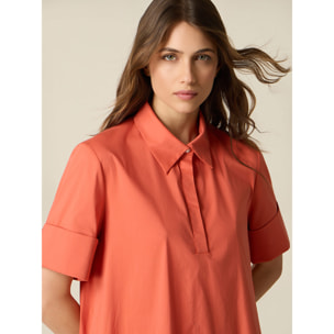 Oltre - Vestido camisero en popelín - Naranja sol