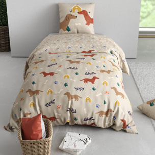Parure de lit enfant imprimé 100% coton - medor - marron