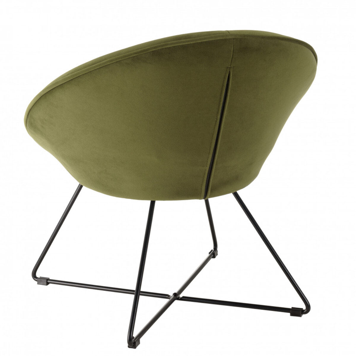 ALBANE - Fauteuil tissu velours vert olive pieds croisés métal noir