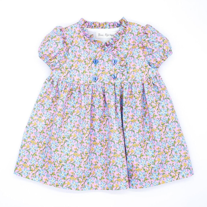 Vestido popelín flor azul