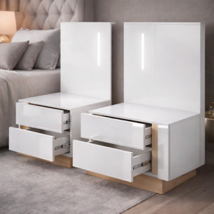 Set Due Comodini Moderni Con Due Cassetti Scorrevoli Salvaspazio Per Camera Da Letto Design Nordico 60 x 102 x 38.4 Cm Bianco E Rovere