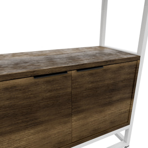 Edo - Scaffale Libreria a Muro 76x162,5x33,5 cm 3 Ripiani con Mobiletto 2 Ante in Legno Oak Struttura in Metallo Bianco