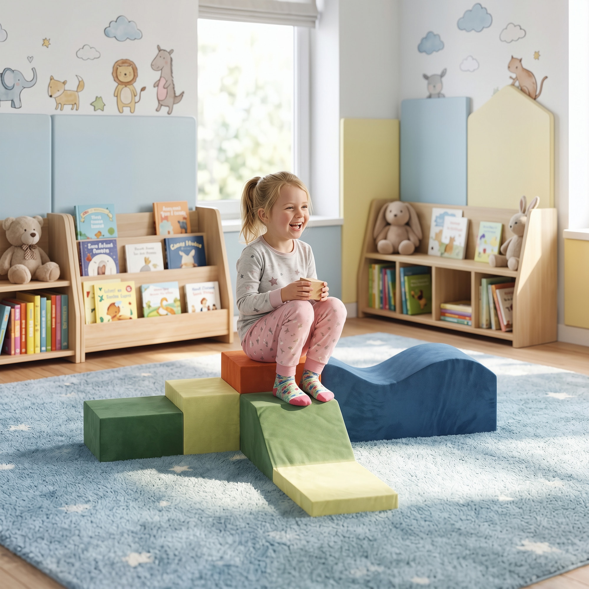 AIYAPLAY Juego de 6 Bloques de Espuma para Niños, Bloques de Psicomotricidad Infantil con Base Antideslizante, Set de Escalada Suave Interior para Escalar y Gatear, +1 Años