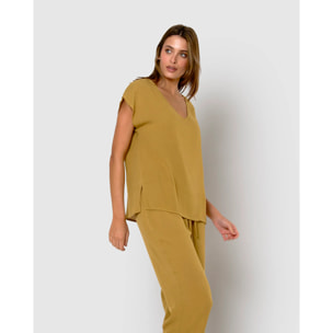 Camisa mujer bambula detalles plisados lima