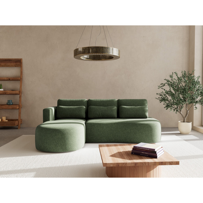 Mahina - canapé d'angle gauche 4 places convertible avec coffre en tissu texturé - Vert