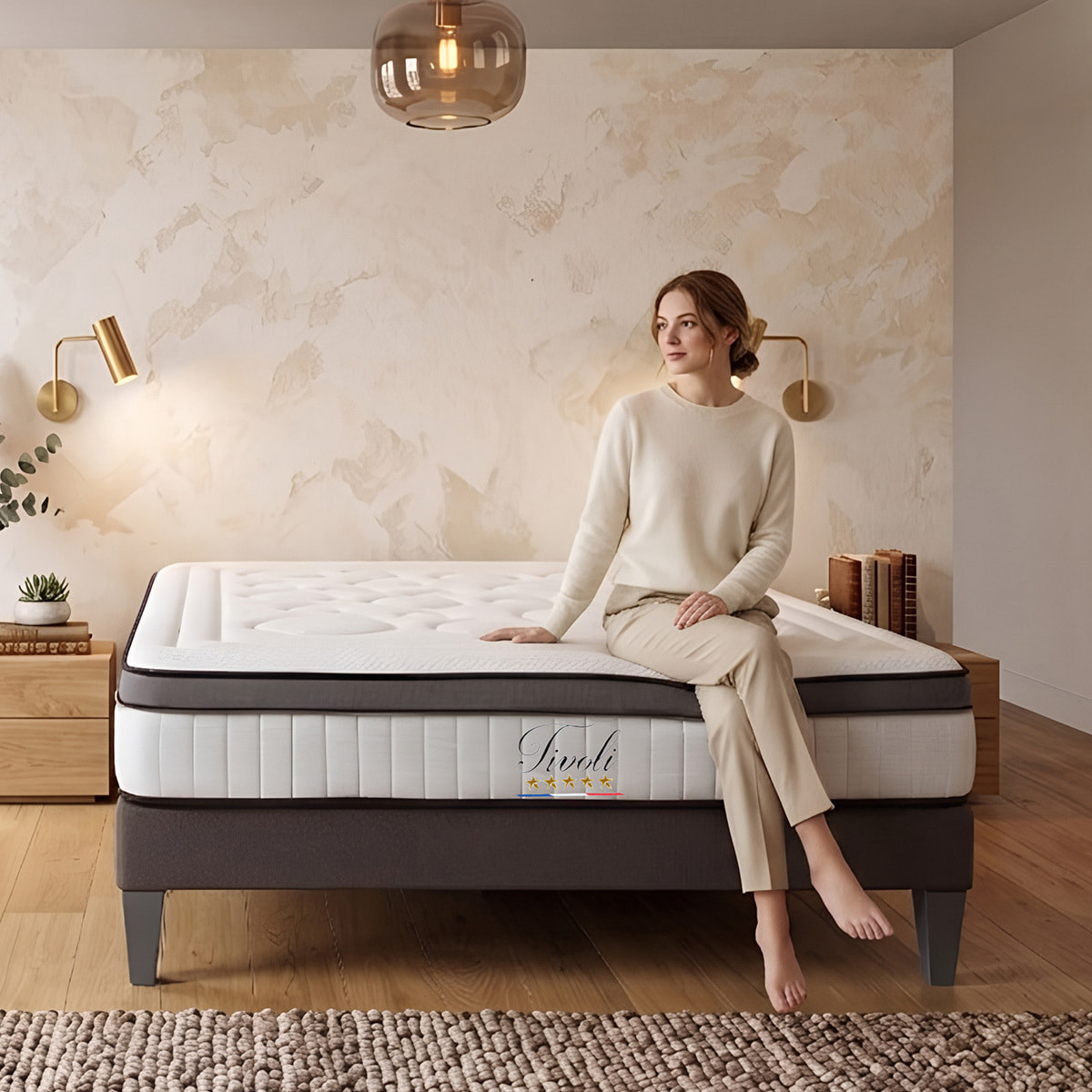 Ensemble Matelas Tivoli & Sommier KIT15, 25 cm, Mémoire de Forme et Mousse Supersoft, technologie Tri-Lattes, Soutien Ferme
