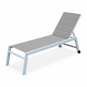 bain de soleil - Solis - Transat textilène matelassé et aluminium 6 positions. structure blanche. textilène taupe