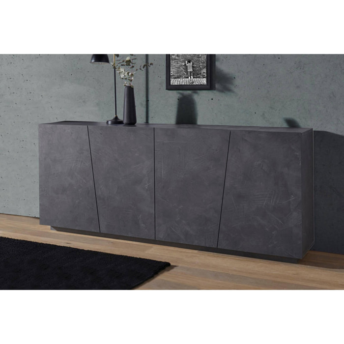 Credenza moderna a 4 ante, Made in Italy, Madia da cucina, Buffet di design da soggiorno, cm 200x43h86, colore Grigio Ardesia