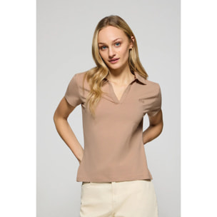 Polo Pedraza marrone leggero senza bottoni con logo Polo Club in gomma