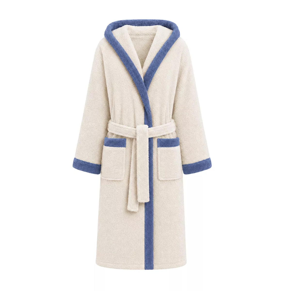 Peignoir a capuche pur coton 380 g/m² uni bleu ecru Club blanc casse