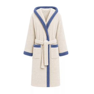 Peignoir a capuche pur coton 380 g/m² uni bleu ecru Club blanc casse