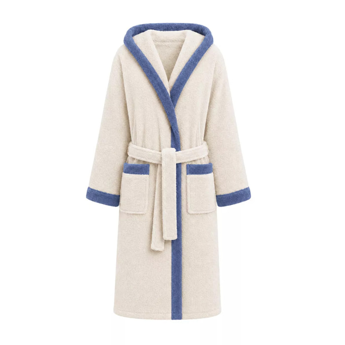 Peignoir a capuche pur coton 380 g/m² uni bleu ecru Club blanc casse