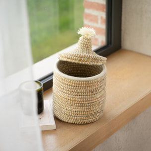 Panier avec couvercle laine - Blanc