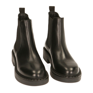 Botines Chelsea de piel negra, tacón de 4 cm.