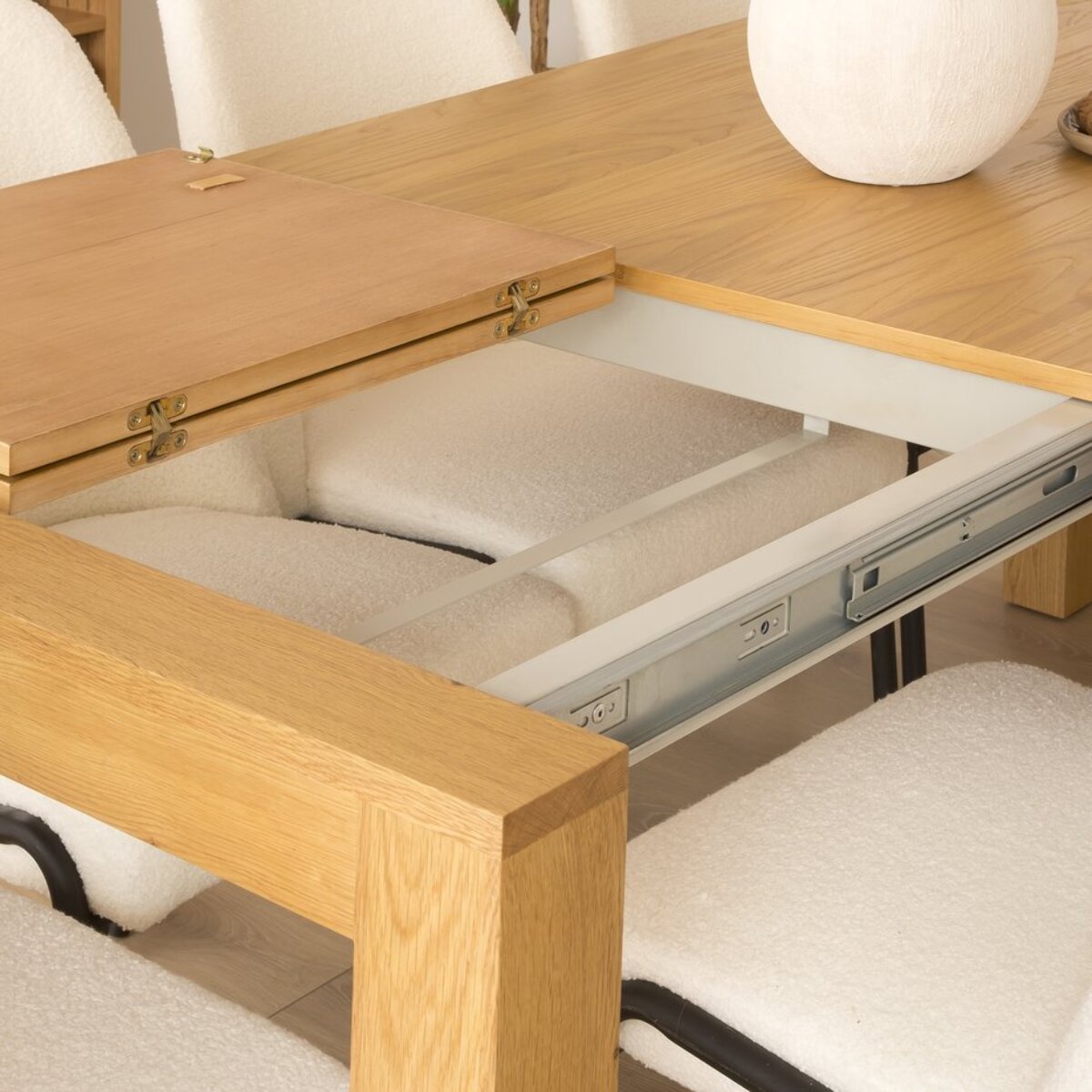 Table à manger extensible Gael -tableau en tôle naturelle de chêne-couleur chêne naturel 140 x 78 x 90 cm