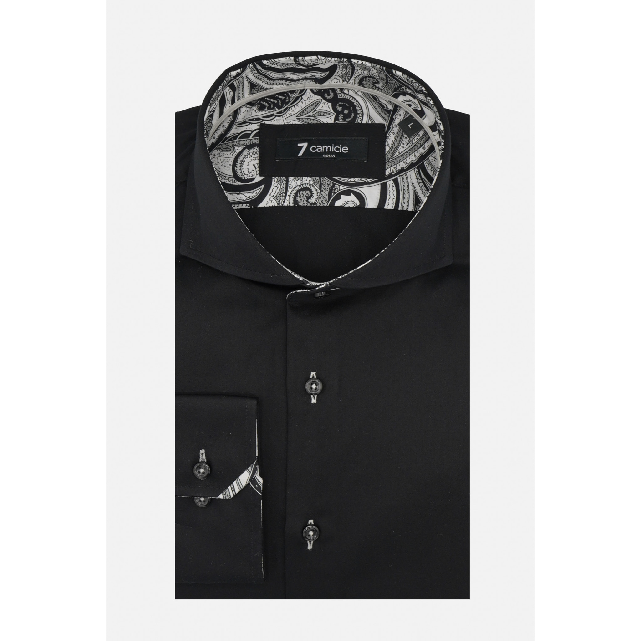 Camicia Uomo 1 Bottone Button Down Slim Satin Unito Nero