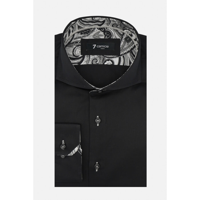 Camicia Uomo 1 Bottone Button Down Slim Satin Unito Nero