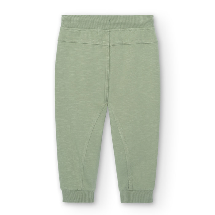 PantalÃ³n liso niÃ±o, felpa flamÃ©, verde militar