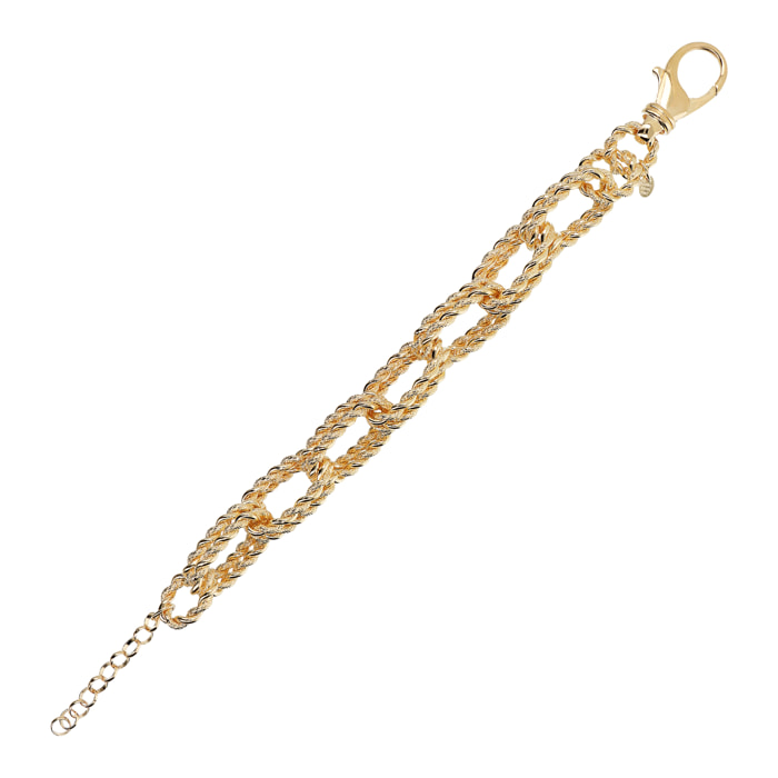 Bracciale con Maglie Ovali Diamantate Texture Corda placcato Oro Giallo 18Kt