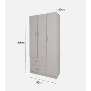 Guardaroba a 3 ante e barra appendiabiti, Armadio per camera da letto, Mobile moderno con scaffali, Made in Italy, cm 90x42h180, colore Rovere sbiancato