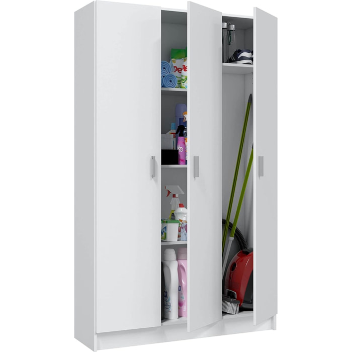 Armadio Con 3 Ante Battenti e 5 Ripiani Armadietto Multiuso Salvaspazio Ingresso Camera Portascope Ripostiglio Design Moderno 109x180x37 cm Bianco