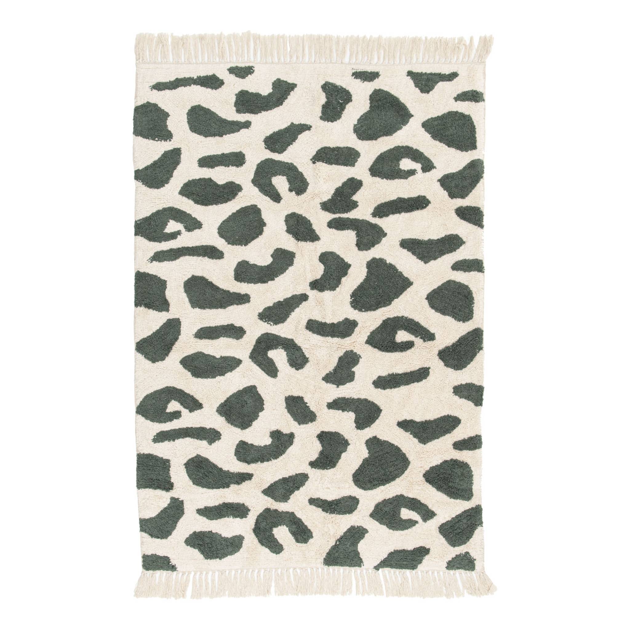Tapis intérieur coton motif tacheté vert foncé avec franges Glen 120x170cm