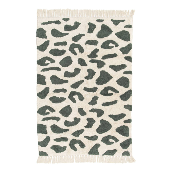 Tapis intérieur coton motif tacheté vert foncé avec franges Glen 120x170cm